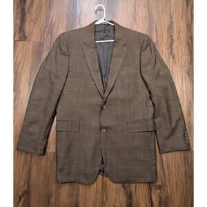 Jos A Bank Mens Plaid Silk and Wool Blazer Brown 42L
